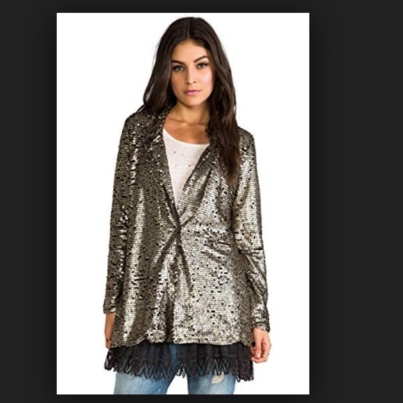 Free People Tarnished Sequin Stardust Gold Jacket - Picture 2 of 7